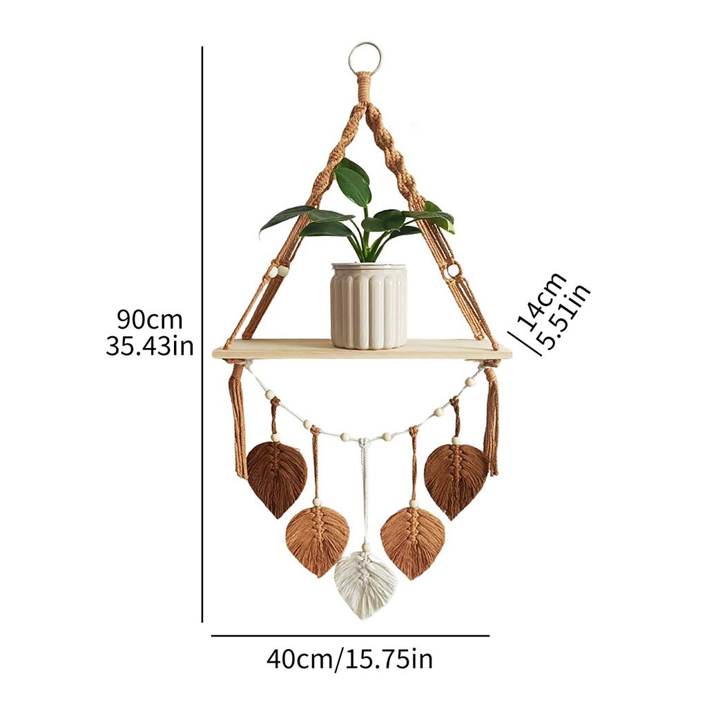 Boho Woven Wall Hanging Shelf Macrame Plant Holder & Storage Rack for Home Decor Khaki