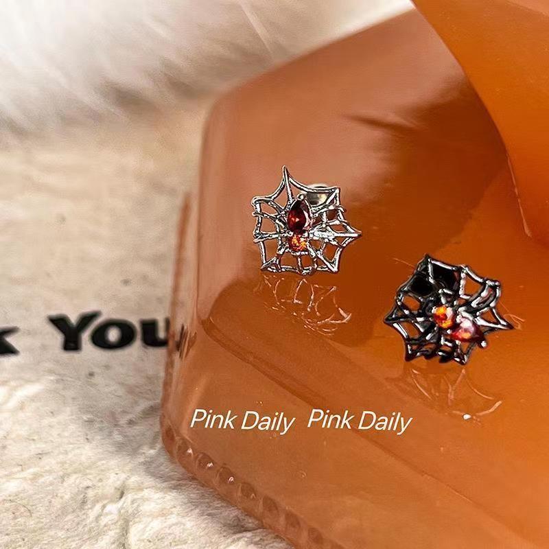 PinkDly spider web zircon earbone studs medical titanium steel cochlear studs sweet cool studs earrings ear holes