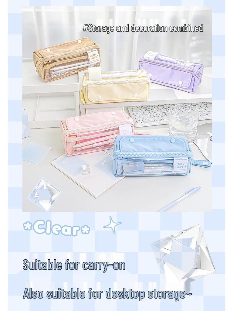 RosyPosy Transparent Prism Pencil Case: Spacious, Triple-Zipper Design for Students