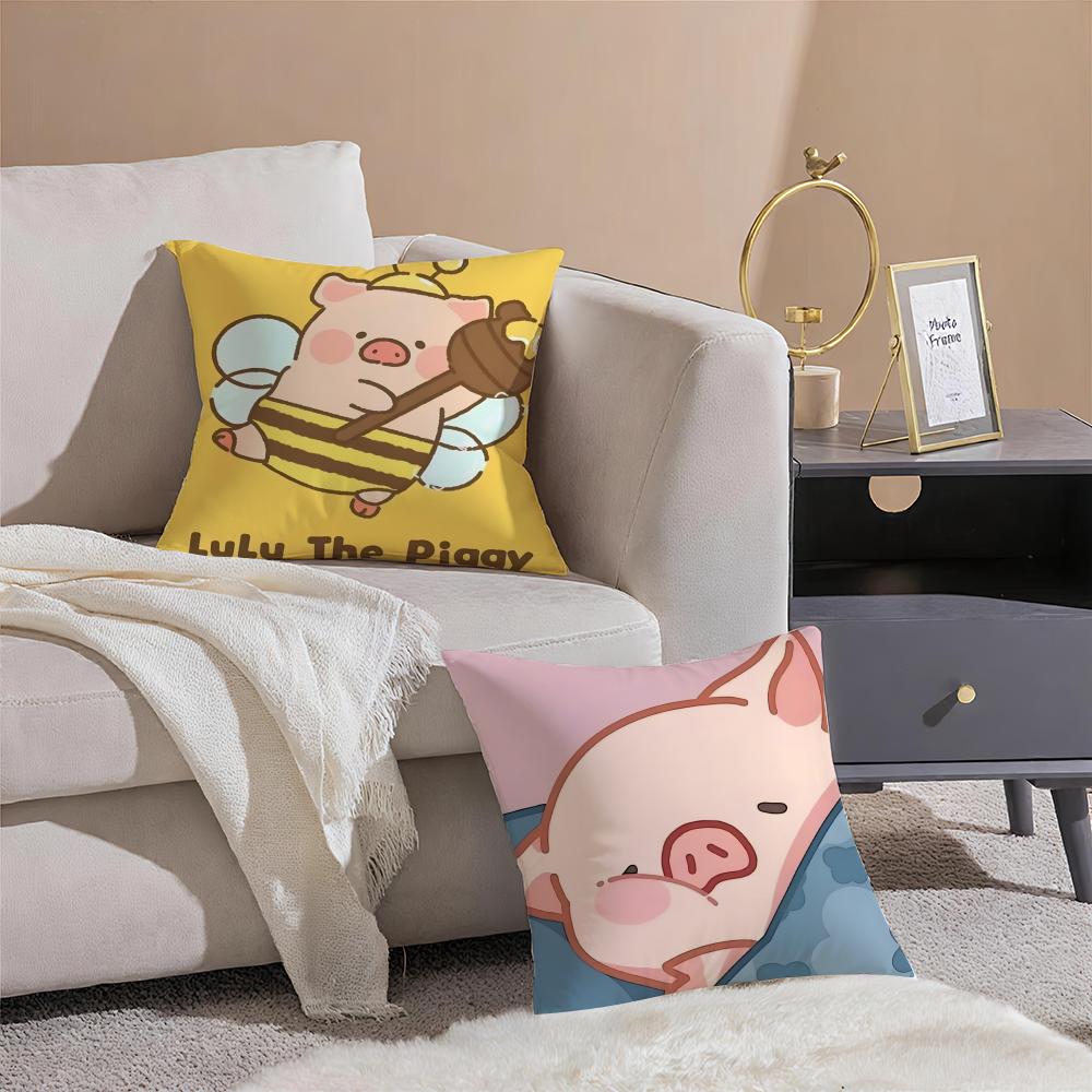 Cartoon LLulu Pig Pink Cushion Cover Pillowcase Short Plush Invisible zipper Room Sofa Cushion Cover