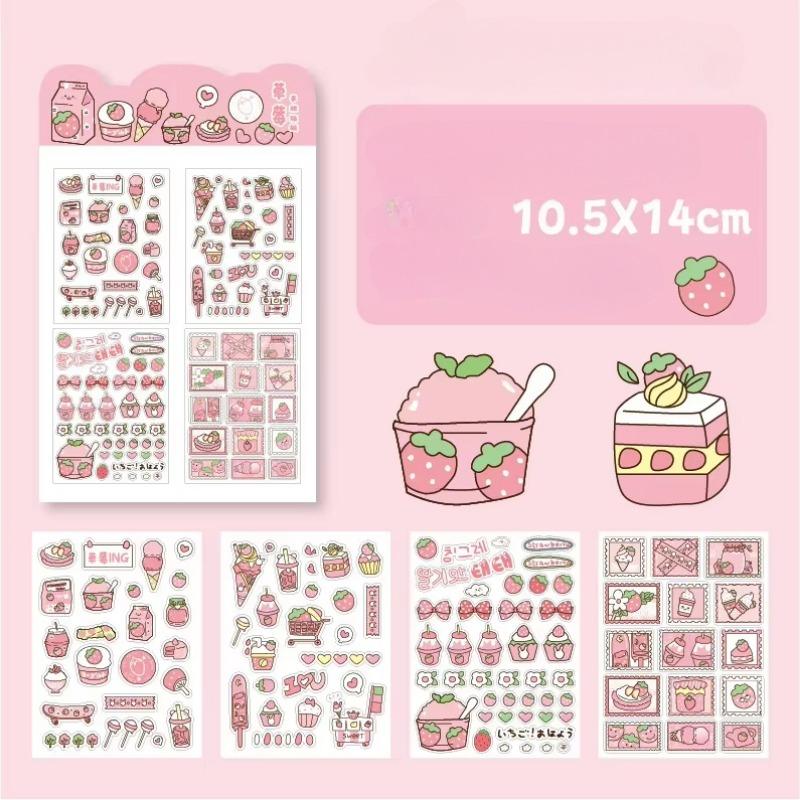 4Pcs Cute Pink  Sweetheart Cartoon Stickers Frosted PET Transparent Scrapbook Journal Sticker Deco Kawaii Girl Stationery Decals