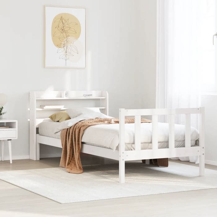 VidaXL Cadre de lit avec tête de lit blanc 90x200cm bois de pin massif, lit, mobilier de chambre à coucher, lit en bois, lit 3306575