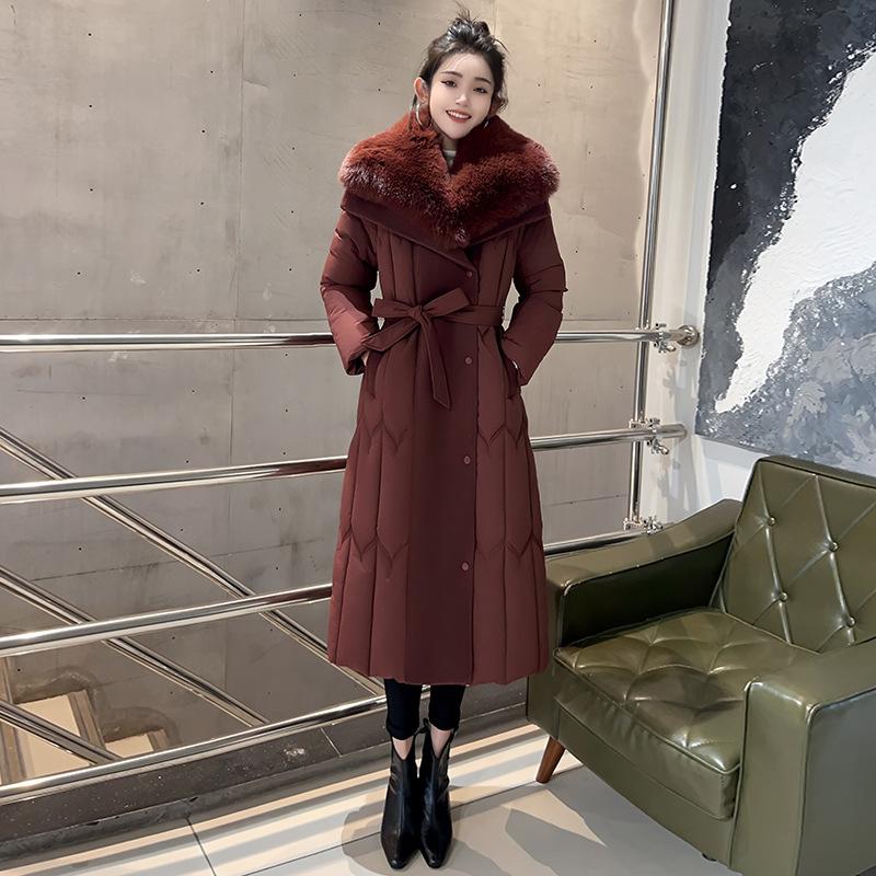 Winter new removable fur collar down cotton clothes women's waist warm jacket long Korean version coat