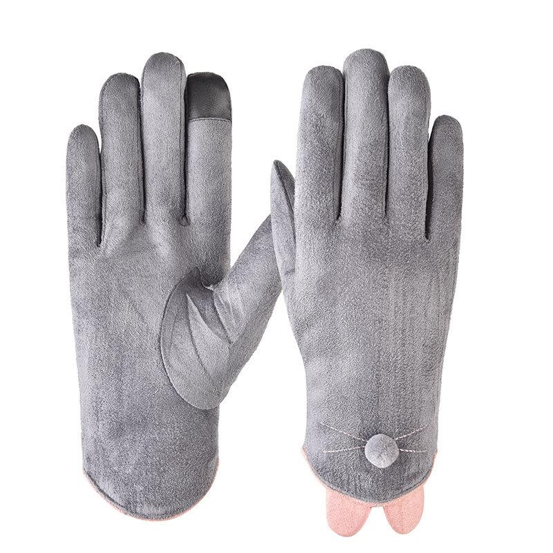 German velvet gloves for men and women to keep warm in autumn and winter, velvet outdoor riding touch screen Korean version simple hair mouth