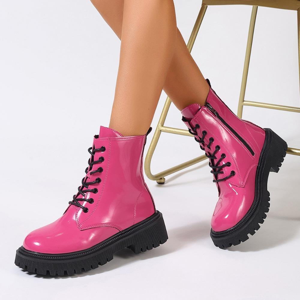 2025 Autumn New Women's Platform Martin Boots - Medium Heel Ankle Boots  British Style  Vintage Chunky Heel Single Boots