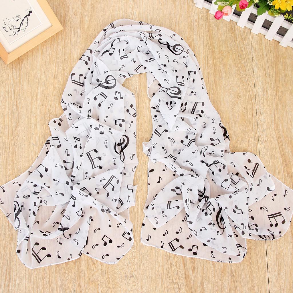 Ladies 50X160Cm Scarves Musical Note Print Chiffon Neck Scarf Shawl Soft Scarves High Quality Fabulous Elastic Party Gift