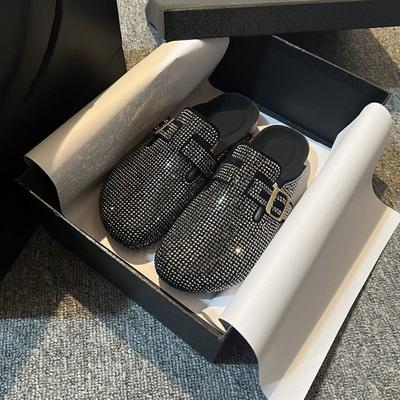 Dicker Boden flacher Boden bequem faul ein Pedal Birkenstocks Strasstasche Kopf Halbschuhe Damen tragen Sommer und Herbst neu