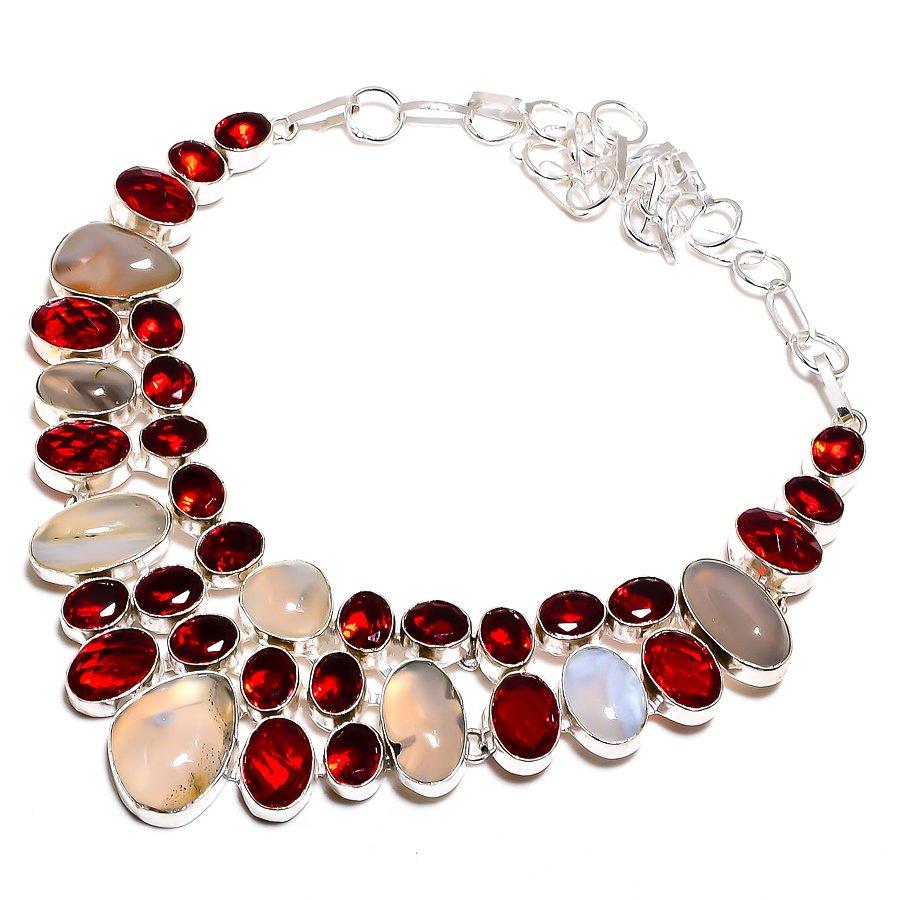 

Montana Agate, Garnet Gemstone 925 Sterling Silver Jewelry Necklace 18 SU-9821