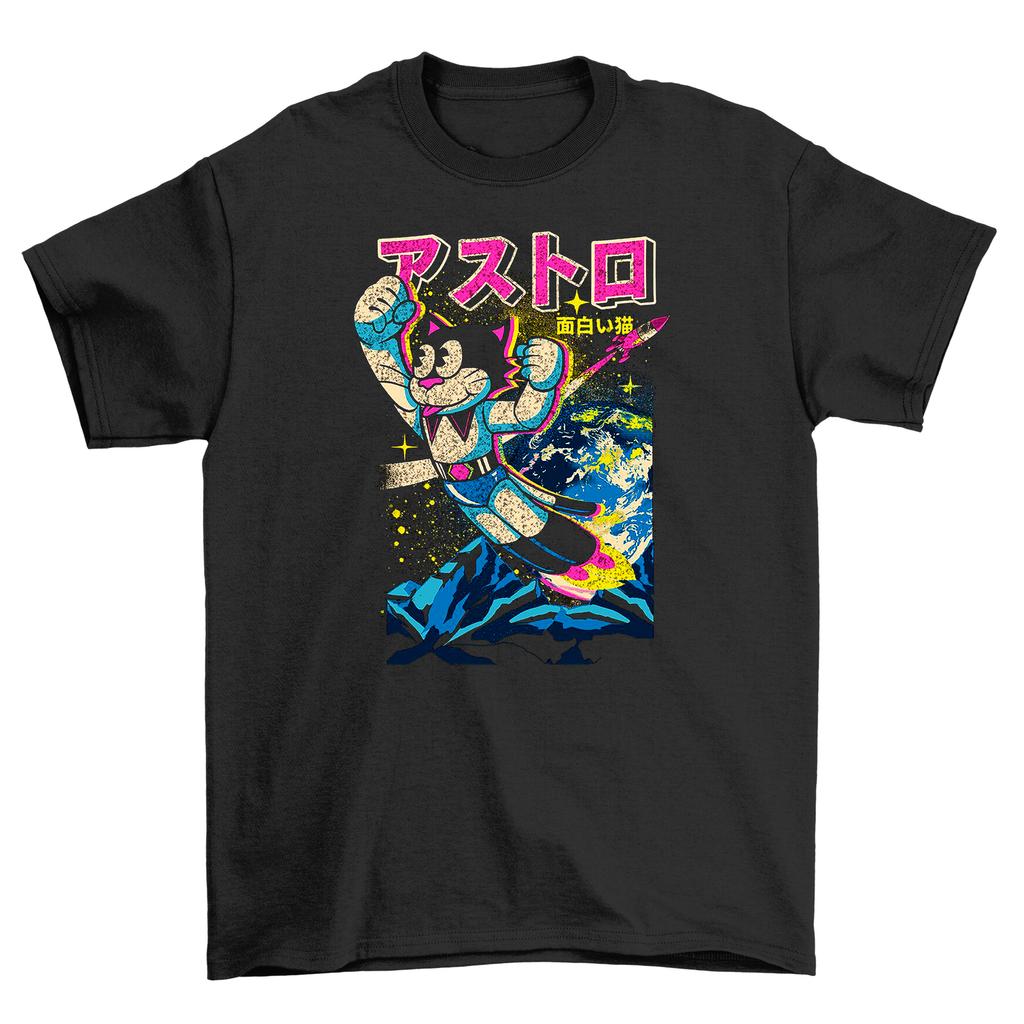 Astro Cat T-Shirt Mens Womens Tees Top - Purr-fect for Gamers! Funny Cat Design, Unisex Printed Tee.
