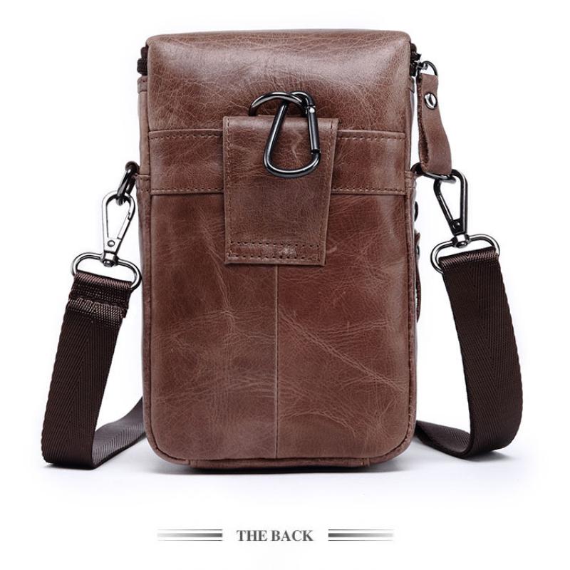 Men's Mobile Phone Bag Small Bag Mini Crossbody Bag Leather Mobile Phone Waist Bag with Belt Retro Cowhide 7-inch Bag