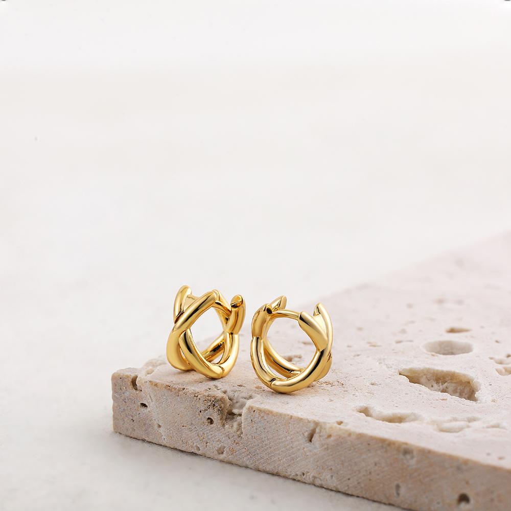 

New Criss-cross Small Hoop Earrings for Women Gold Color Metal Ear Bone Aros Huggie Hoops Fashion Party Zircon Gift 2023