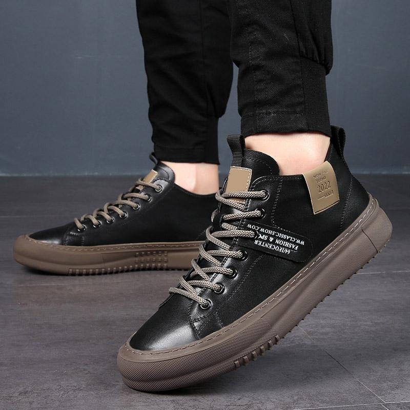 Fashion Men High-top Ankle Boots  Comfy Men Casual Sneakers Handmade Skate Shoes Men Vulcanize Shoes Spring Autumn Fashion Leather Boots