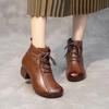 Retro korte laarzen voor dames, lente en herfst, met zachte zool, middelhoge hak, fleecevoering, mom shoes, rubberen enkellaarsjes.