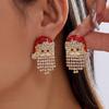 Elegant Christmas Santa Rhinestone Pearl Tassel Drop Earrings for Women Festive Holiday Statement Earrings Christmas Party Gifts