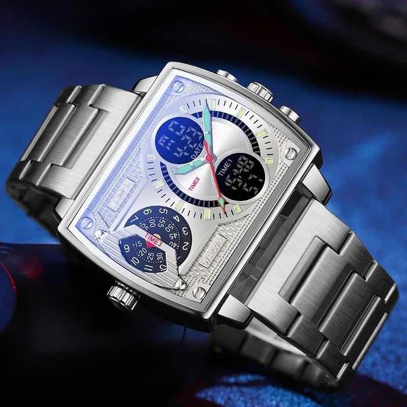 Neue Herrenuhr Mode Quadratisch Großes Zifferblatt Einzigartiges Muster Sportlich Multifunktional Studenten Elektronische Uhr Wasserdichte Uhr