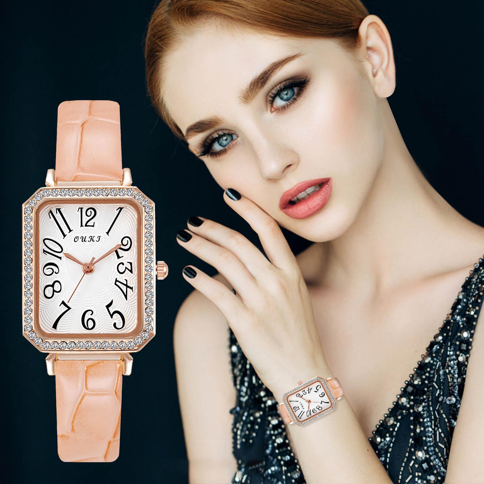 

Женские часы со стразами и безелем. Компактные маленькие квадратные часы. Женские часы. One Size розовый