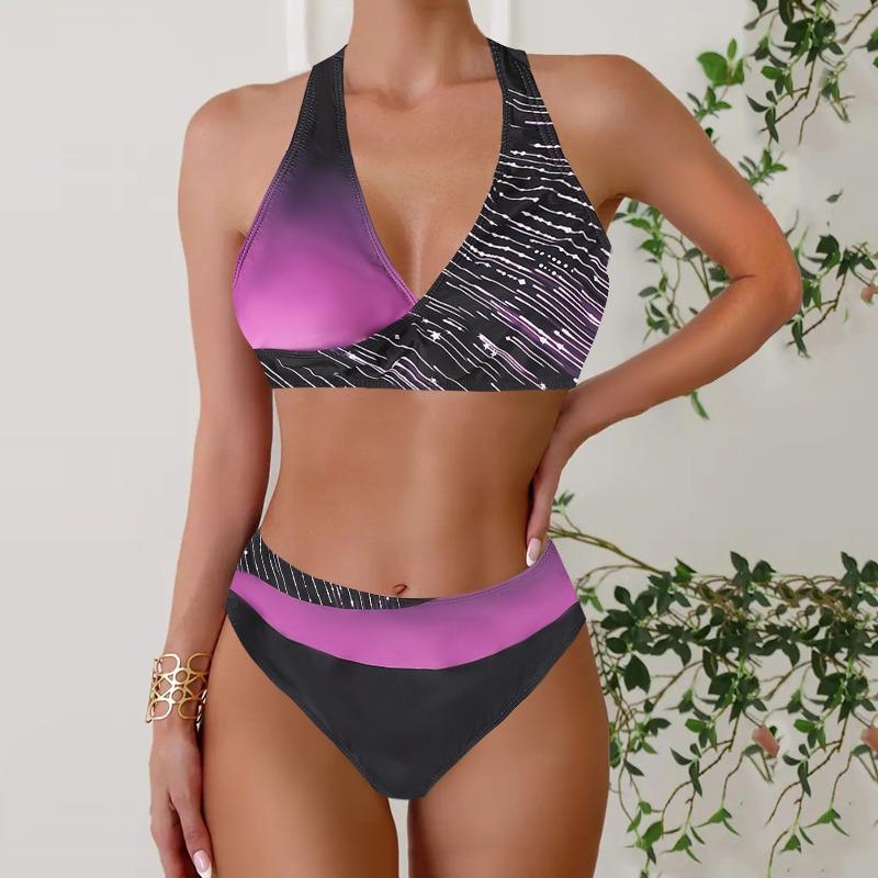 New Bikini Split Print Swimsuit Women's Splicing Gathering Swimsuit