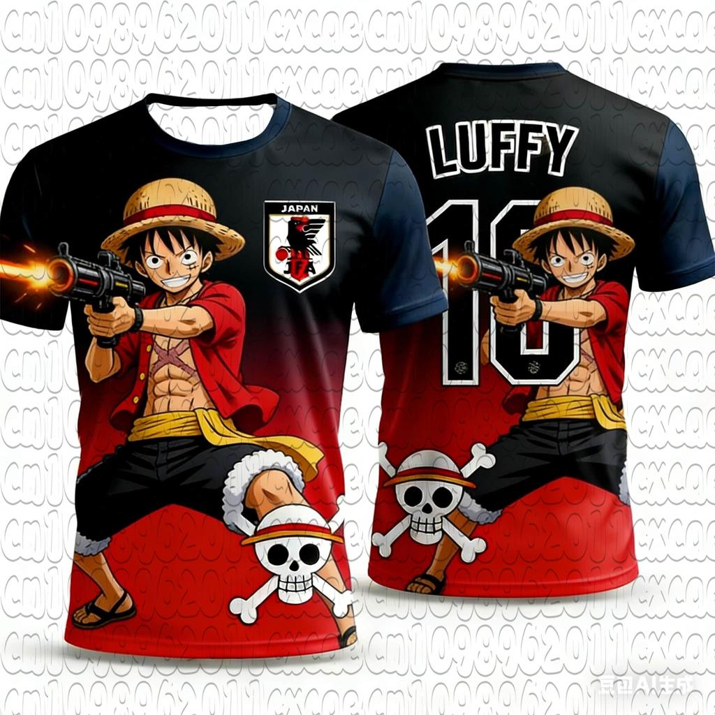Anime One Piece Luffy Graphic Football Tee Quick Dry Moisture Wicking Unisex Sports Short Sleeve Casual Trendy Soccer Jersey Top