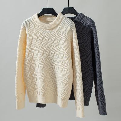 Suéteres Europeus e Americanos de Outono e Inverno para Mulheres, Suéter de Malha Diamante Pulôver de Cor Sólida Feminino