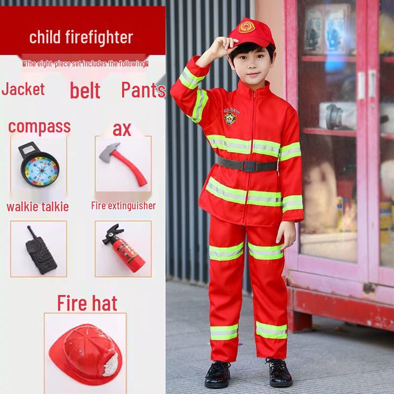 Kids' Firefighter Costume for Role-Playing, Career Experience, and Kindergarten Parent-Child Sports Meet