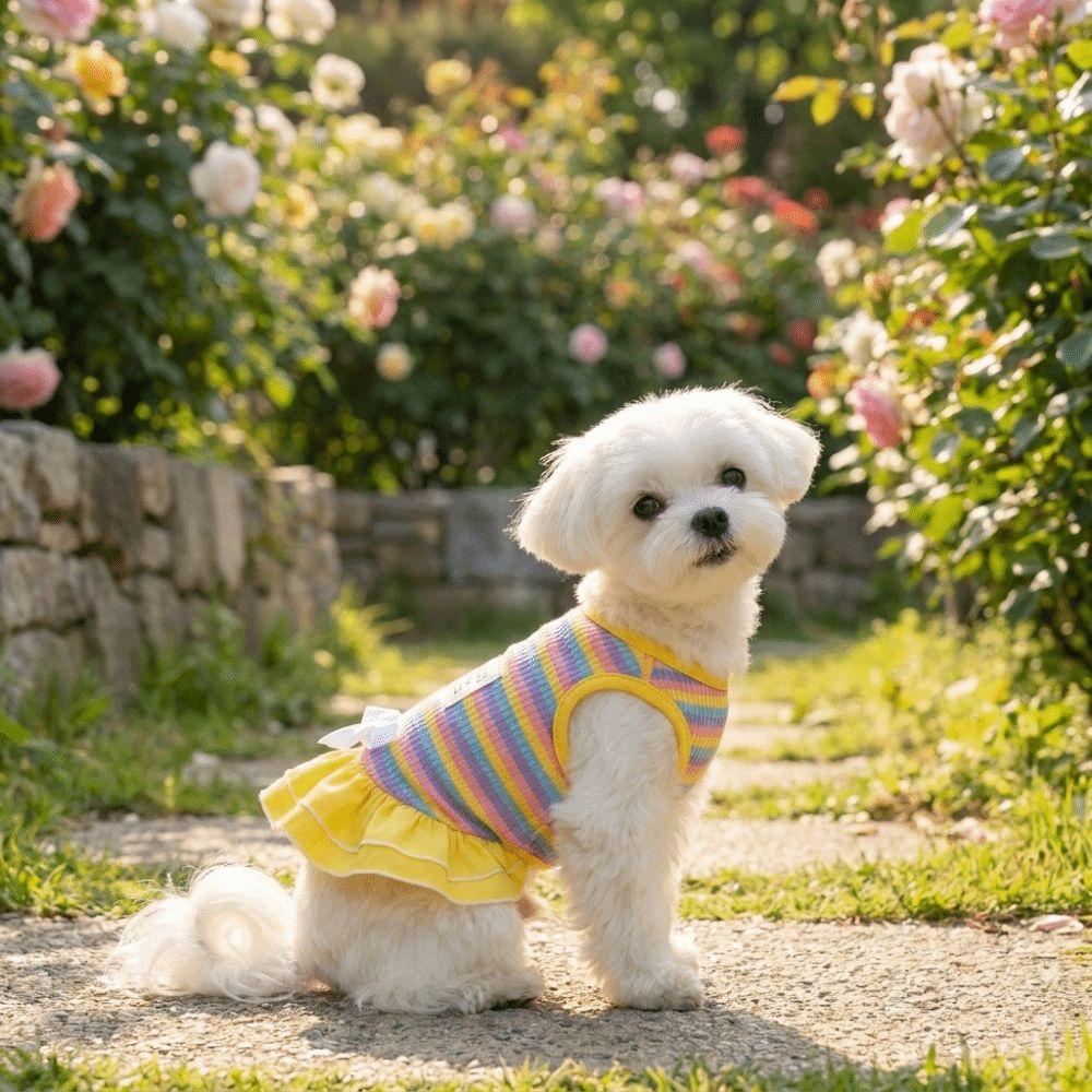 Ruffle Striped Dog Rainbow Striped Skirt Comfortable Dog Cooling Vest Dog Summer Vest Casual Wear