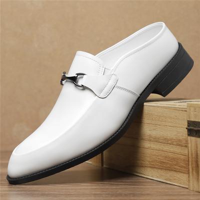 Designer Nuovo Arrivo Scarpe Mezze Pantofole in Pelle PU con Bottoni in Metallo Bianco da Uomo Mules Casual Mocassini Mocassini Zapatos Hombre