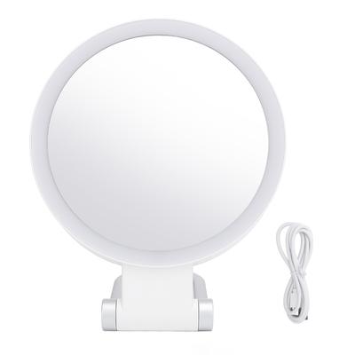 Travel Makeup Mirror with Light White Stand Adjustable Angle Magnifying Mirror Double Sided