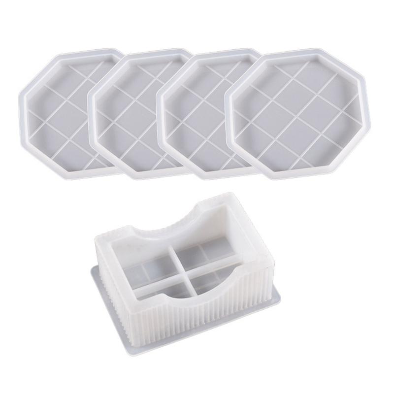 1/5x Coaster Resin Casting Moulds Round Octagon Epoxy Casting Mould Resin Tray Coaster Mould Kit DIY Craft Home Ornament