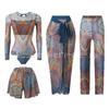 Women's Four-Piece Sun Protection Swimsuit Set with Long-Sleeved Top and Mesh Pants