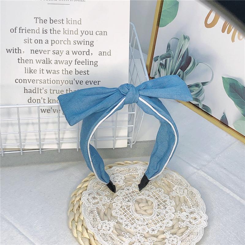 Wide Women Headpiece Vintage Denim Cloth Knotted Headbands for Female Daily Shopping Head Wears