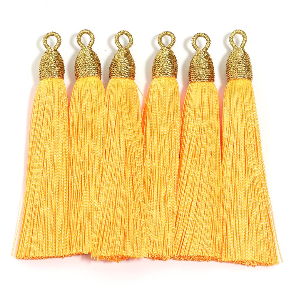6pcs/Lot 85mm Gold Color Head Tassel Fringe Handmade Polyester Silk Tassel with Hanging Loop Bookmark Jewelryy Making Bookmark