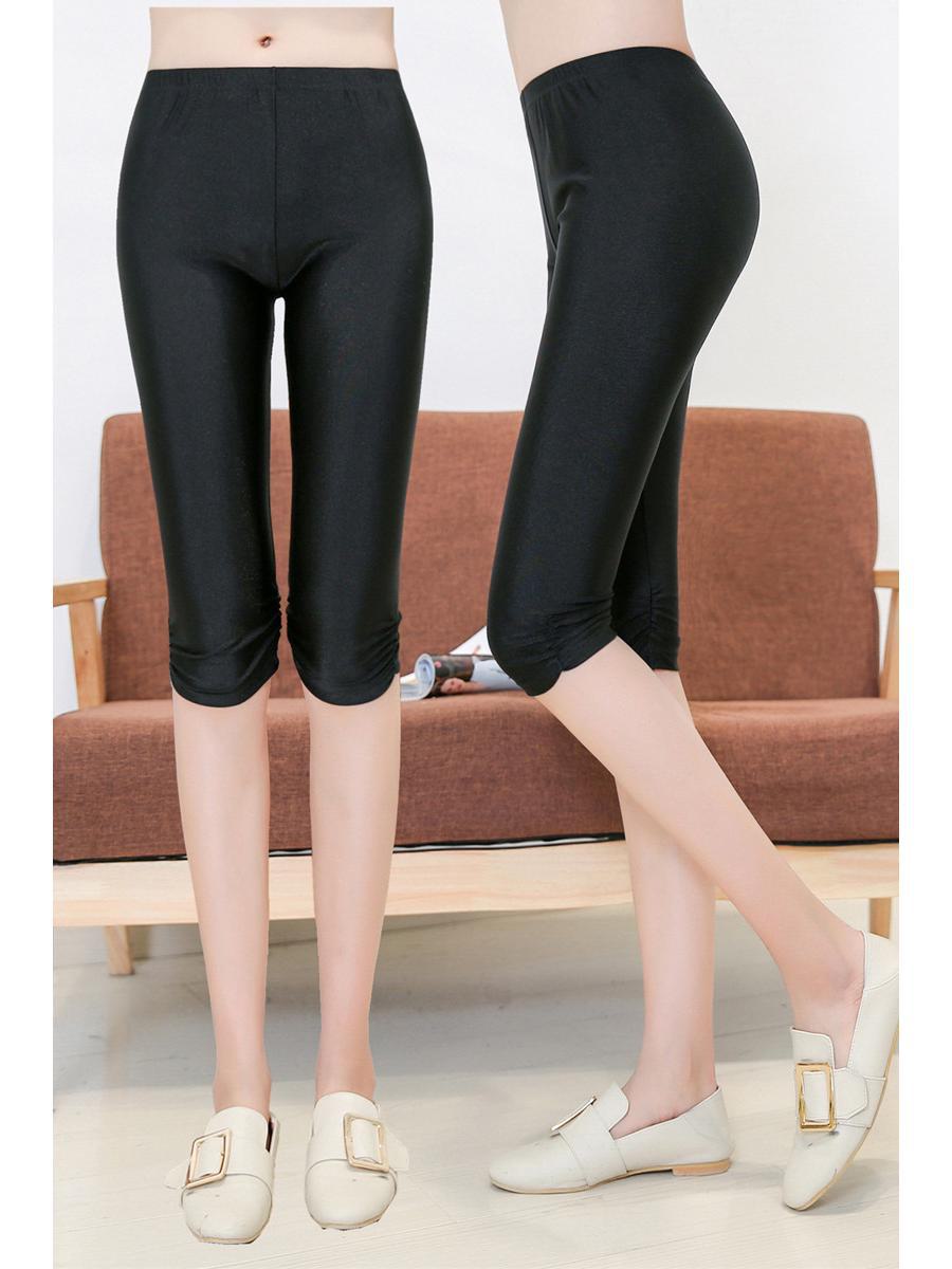 

Женские блестящие черные облегающие леггинсы: Весна/лето, облегающий крой, длина пять, семь, девять точек, свободный покрой. Seven-point wrinkled style, S