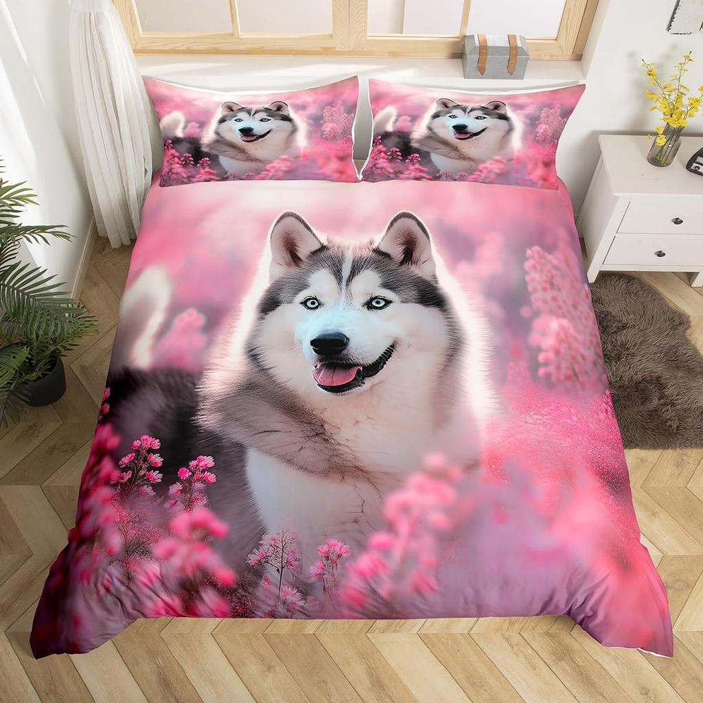 Cute Husky Duvet Cover Set Puppy Dog Husky Bedding Set Lovely Dog Quilt Cover Single Queen King Fashion Modern Gift for Kids