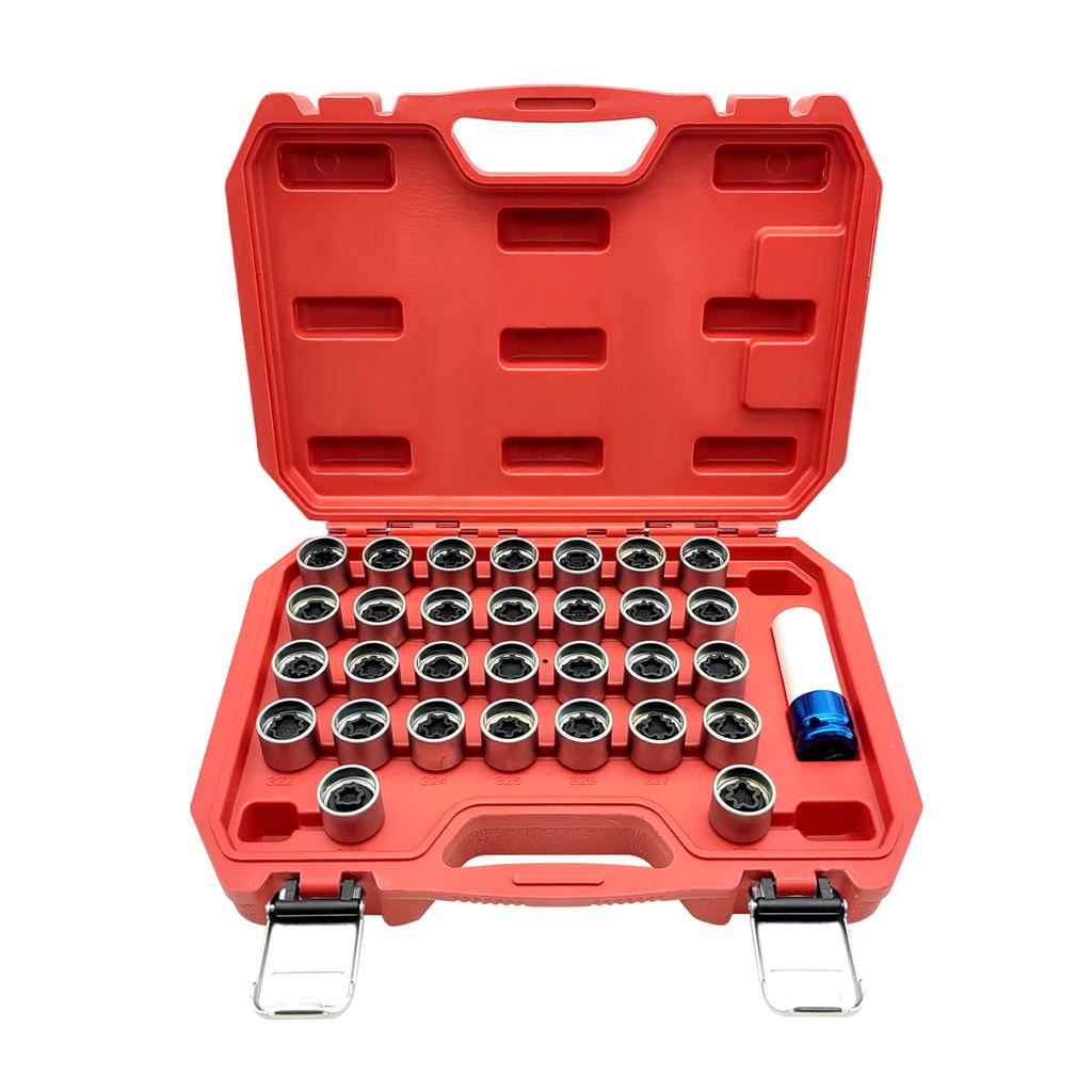 31ks Bezpečnostní hlavní matice pojistného kola Klíč Nástrčný klíč na šrouby proti krádeži Náhradní sada nářadí pro