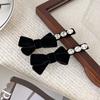 2pcs/set Retro Black Velvet Rhinestone Bow Duckbill Hair Clip Elegant Side Bangs Clip for Women Crystal Front Hair Accessories