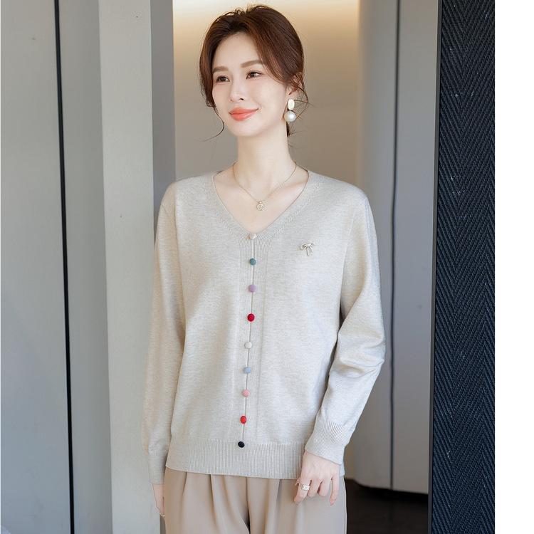 

New Sweater Middle-aged and Elderly Spring and Autumn Knitted Sweater Mother Foreign Base Clothes Middle-aged Women s Autumn Clothes M бежевый