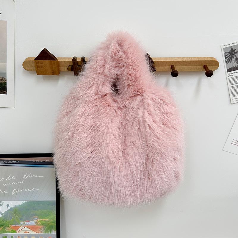 Wrist Bag New Handheld Fur Bag Autumn and Winter Imitation Fox Hair Bucket Plush Bag Textured Versatile Hand Bag
