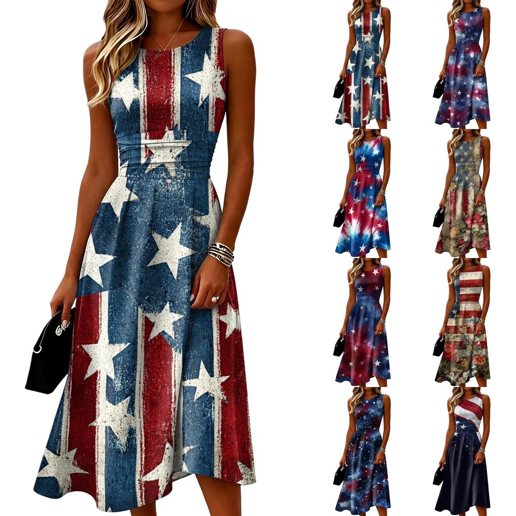 Women’s Fashion Crew Neck Sleeveless Casual Dress Soft Lightweight Fabric Relaxed Fit Suitable for Daily Wear and Outings