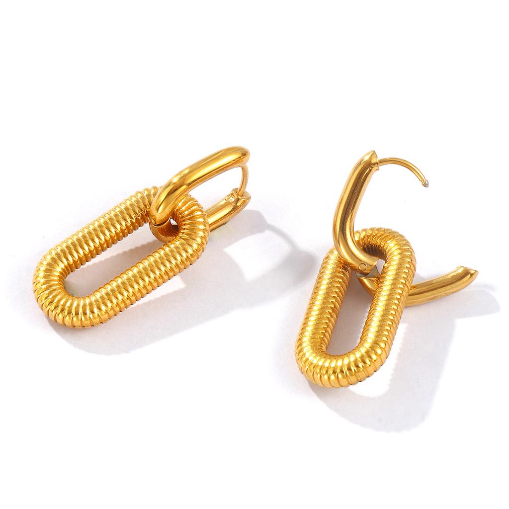 1 Pair Dainty Exquisite Multicolor 304 Stainless Steel Oval Earrings For Women Gift 3.5cm X 1.3cm, Post/ Wire Size:1mm(18 Gauge)
