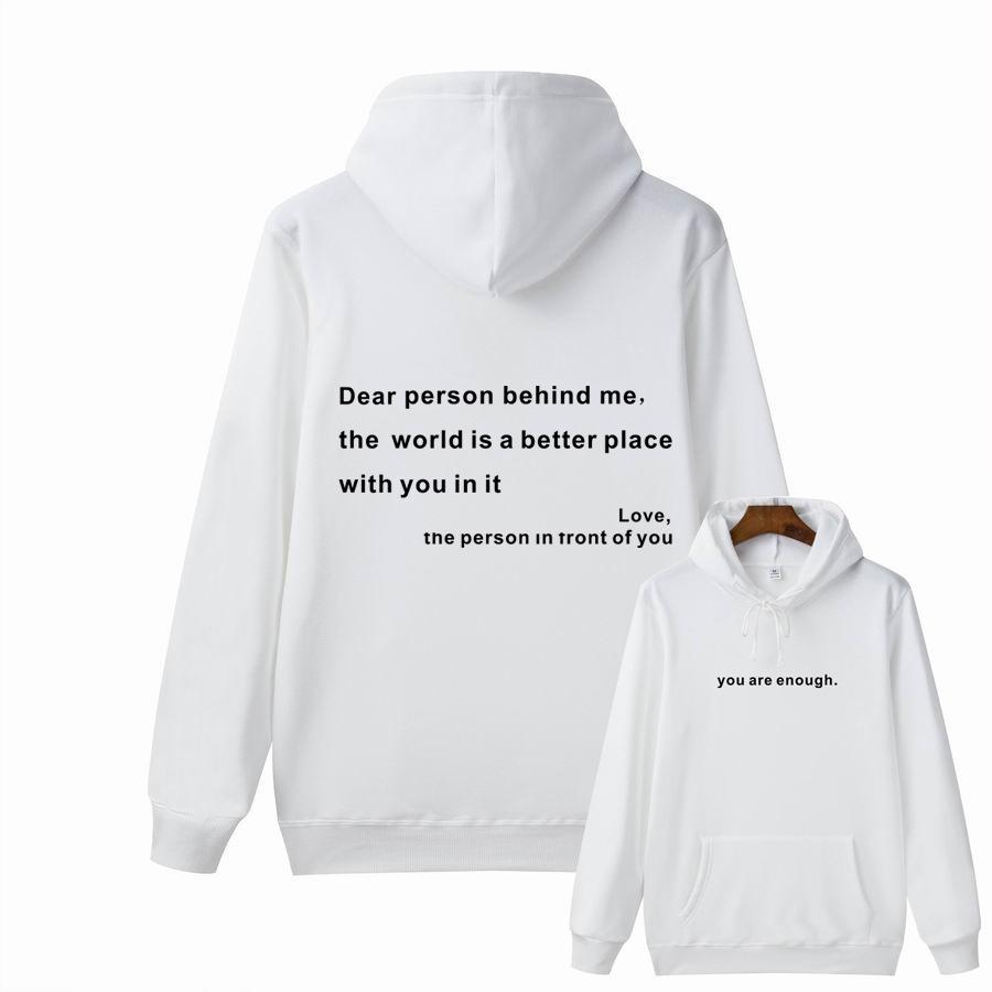 Women'S Shoulder Sleeve Fleece Sweater Plain Letter Print Kangaroo Pocket Drawstring Print Hoodie