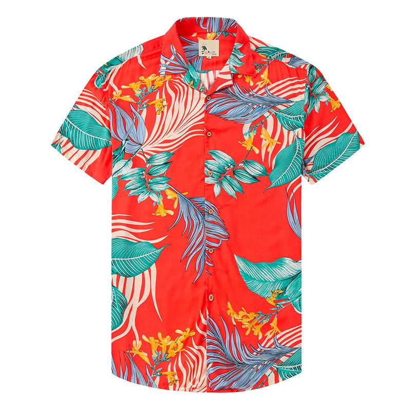 Casual Lar Printed Thin Hawaiian Shirt Men's Short-sleeved Loose Beach Shirt