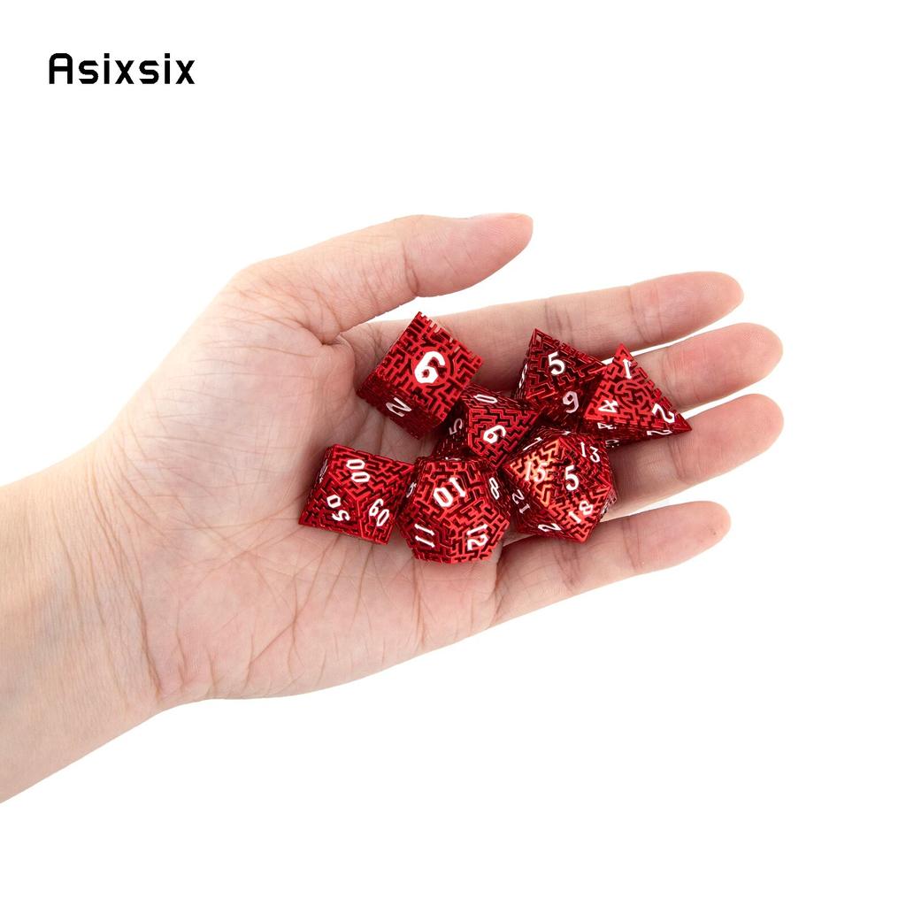 7 Pcs Red White Metal Dice Maze Hollow Metal Polyhedral Dice Set Suitable for Role-Playing RPG  Board Game Card Game