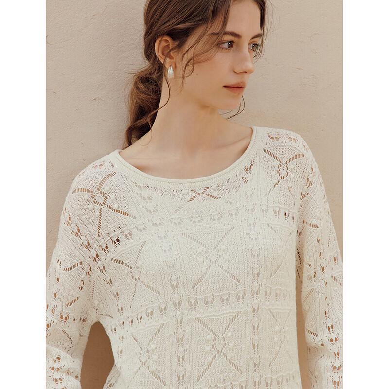 INMAN Women's Hollow Crochet Loose Knit Top