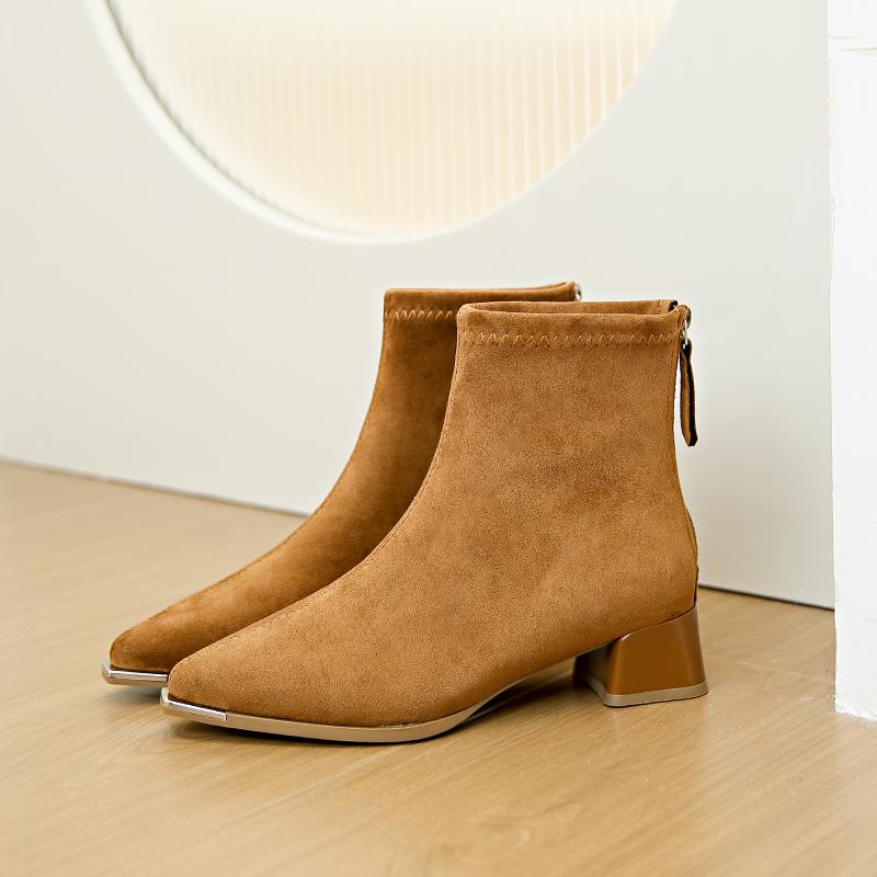 Autumn Winter Design Women Ankle Boots Sexy Thick High Heels Metal Pointed Toe Shoes Modern Short Botas Para Mujer