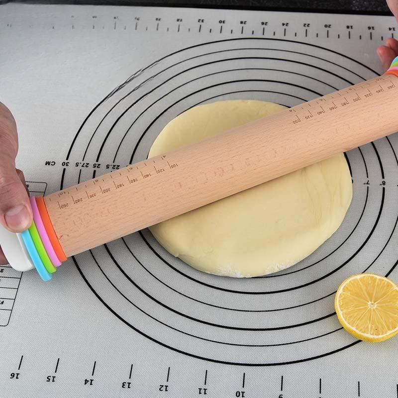Beech rolling pin graduated flour stick with adjustable thickness rolling dumpling wrapper baking tool