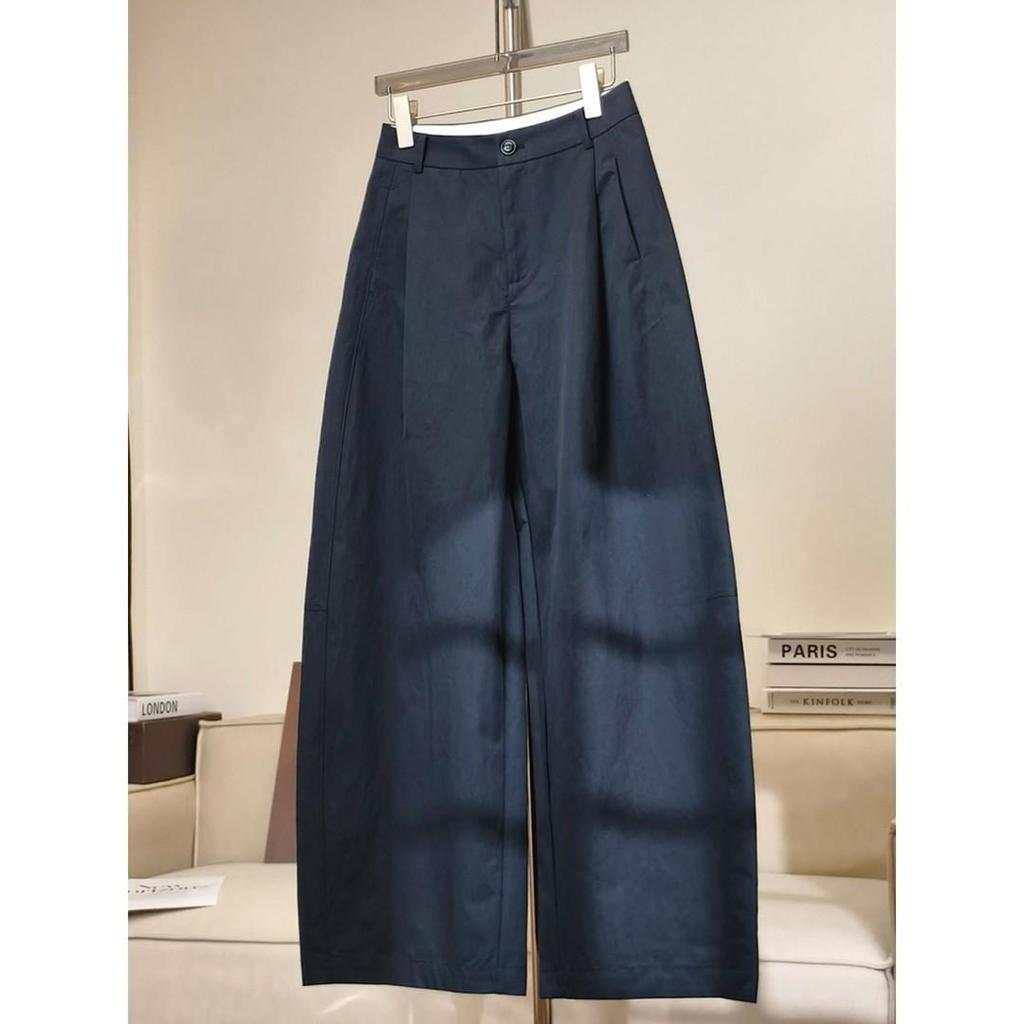 Women's Dark Blue Wide-Leg High-Waisted Scimitar Pants - 2026 Spring/Summer Fashion, Casual and Versatile Nezha Style.