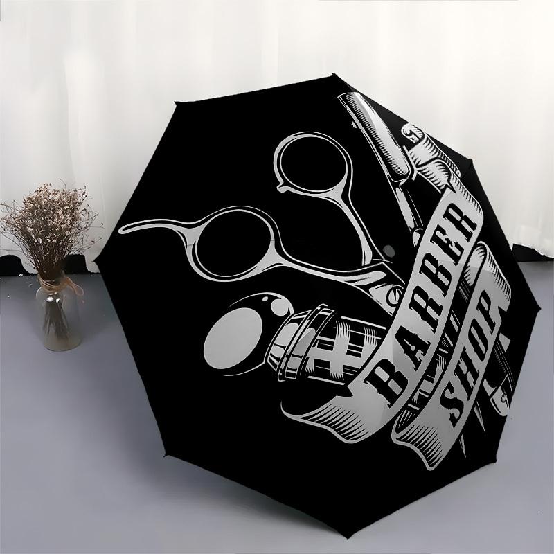 1pc BARBER SHOP Automatic Open Close Umbrella  Windproof Canopy, Automatic Open Close Button10136