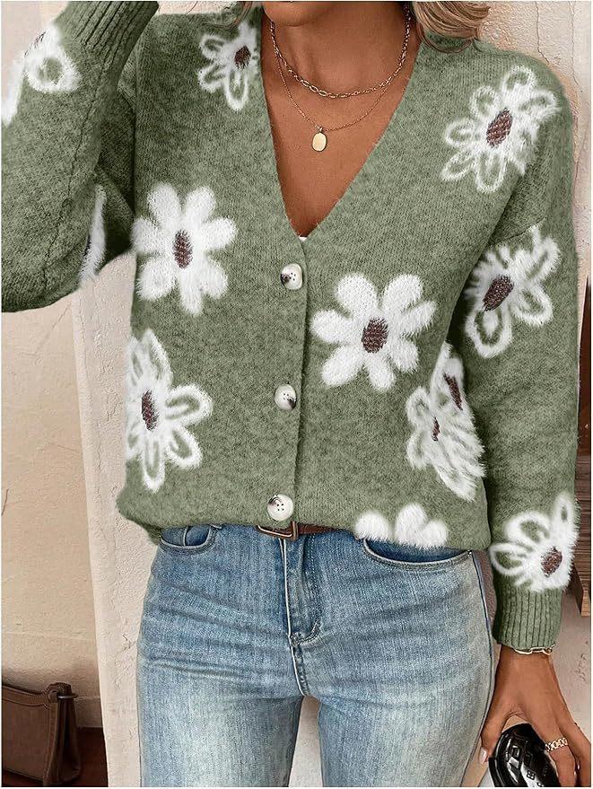 Flower Pattern Button-up Cardigan