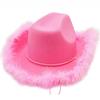 1 Stück Wunderschöner Flauschiger Federkrempel Cowboyhut Breitkrempiger Cowgirlhut Allround-Passend für Mardi Gras Rave Verkleiden