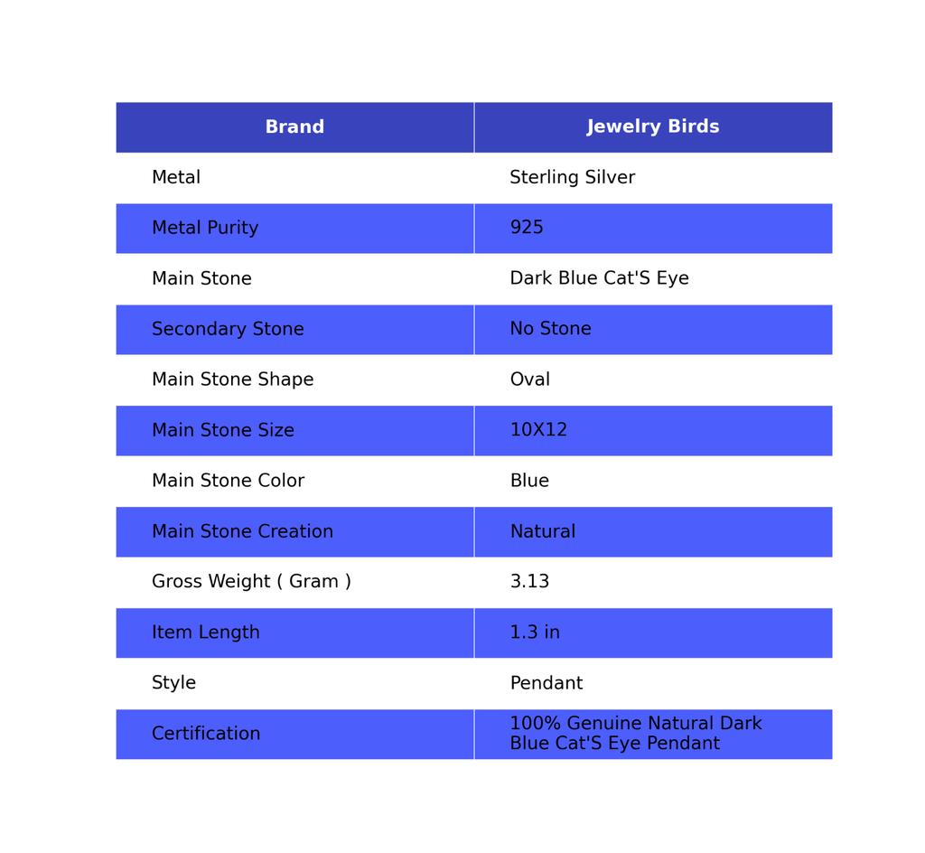 Dark Blue Cat'S Eye Stone 925 Silver Mother Gift Engagement Handcrafted Pendant PP-6-44